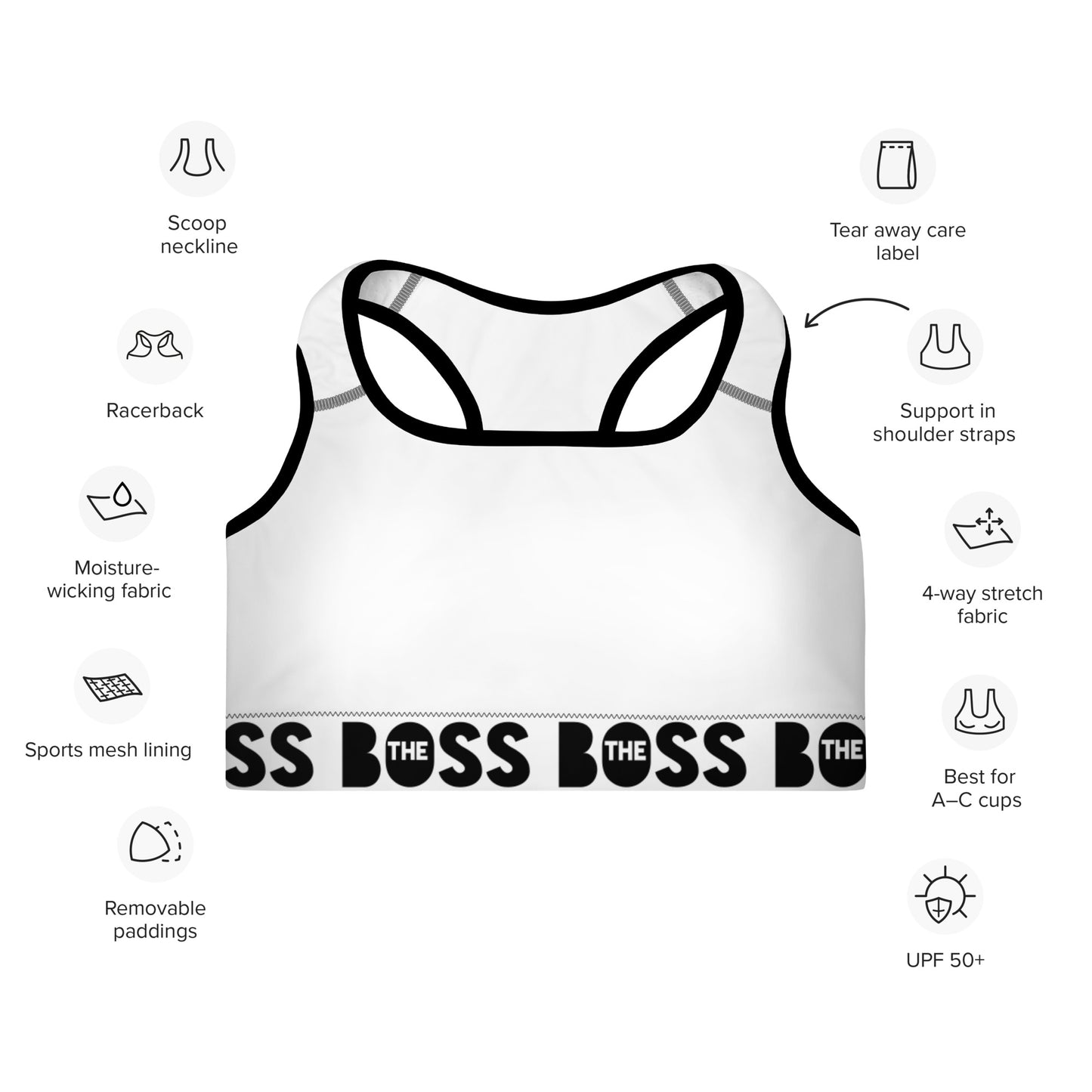 The Boss Padded Sports Bra | White and Black