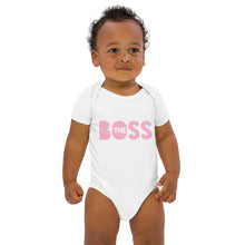 Load image into Gallery viewer, The Boss Girl's Bodysuit | White and Pink (Organic Cotton)