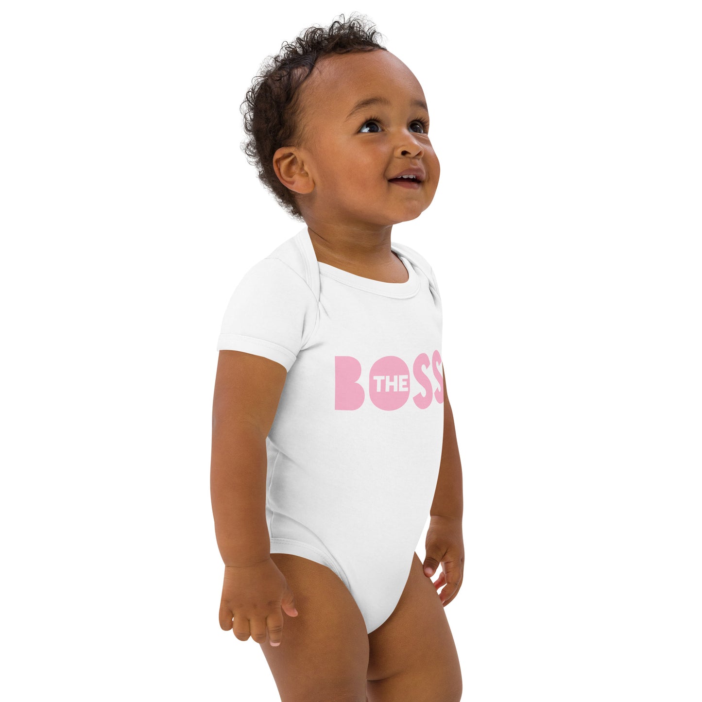 The Boss Organic cotton baby bodysuit | White and Pink
