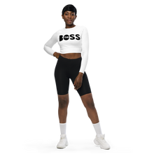 Cargar imagen en el visor de la galería, The Boss Women&#39;s long-sleeve crop top | White and Black
