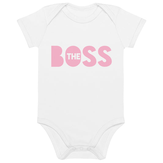 The Boss Organic cotton baby bodysuit | White and Pink